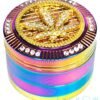 Grinder Bling Bling Hoja de cannabis con detalles dorados y brillantes color arcoíris 50mm