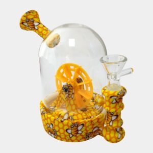 BONG DE SILICONA Y CRISTAL - RUEDA GIRATORIA ABEJAS