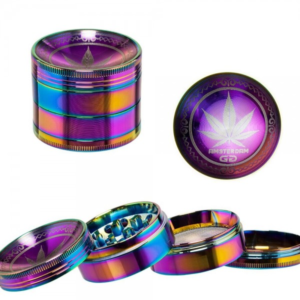 Grinder de 4 partes color arcoíris / diésel con diseño de hoja de cannabis