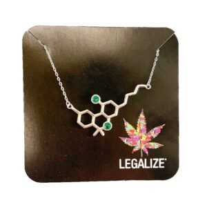 COLGANTE MOLÉCULA THC  DE PLATA ESTERLINA - PIEDRAS VERDE - 43CM