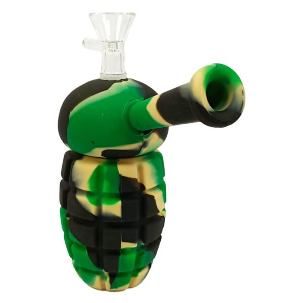 Bong de Silicona Granada Verde Camuflaje con Piezas Desmontables 16cm